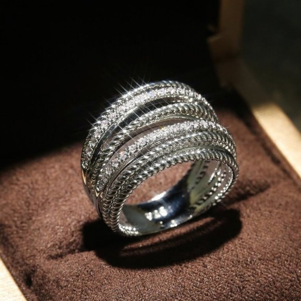 New Silver Round Diamond Multi Layer Ring - image 1